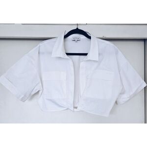 White Cropped Button-Up Shirt